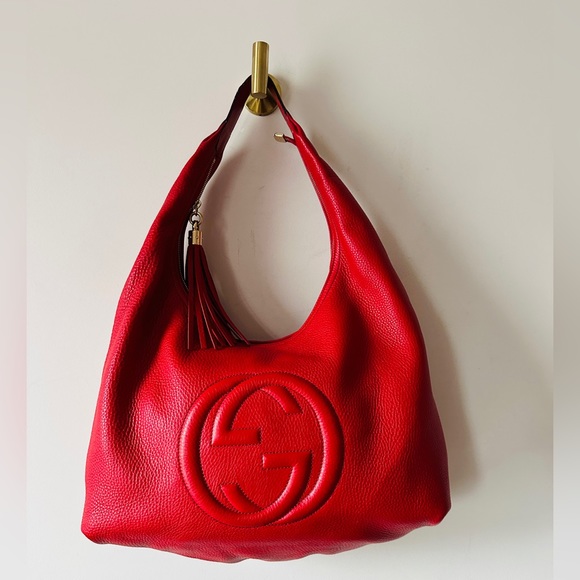 Gucci Handbags - Gucci Gucci Red Pebbled Leather Large Soho Hobo Bag